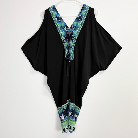Hale Bob Dresses & Skirts - Hale Bob Tunic Womens Large Black Green Blue Pattern Boho Caftan Cover Up Dress